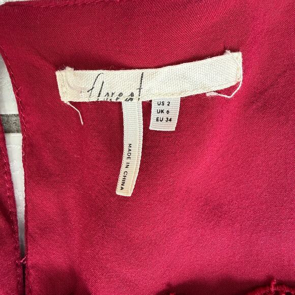 Anthropologie Whimsigoth Raspberry Red Crochet Lace Dress Sz 2 Lined Long Sleeve - Picture 4 of 16